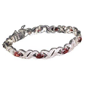 Genuine 5.00 ct Garnet & Diamond Accent Bracelet Rhodium/Brass